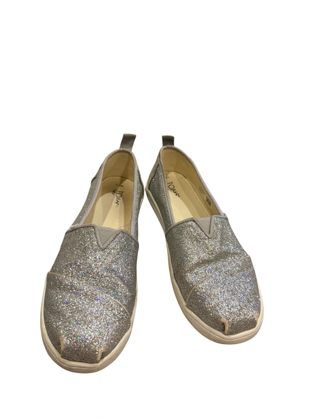 Toms Girls Silver Glitter Slip-On Flats